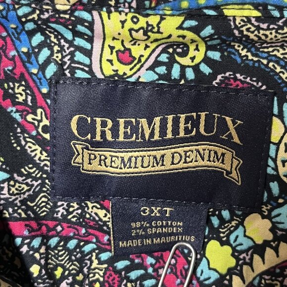 Cremieux Premium Denim Paisley Long Sleeve Button-Down Shirt 3XT Flip Cuff - Picture 5 of 10